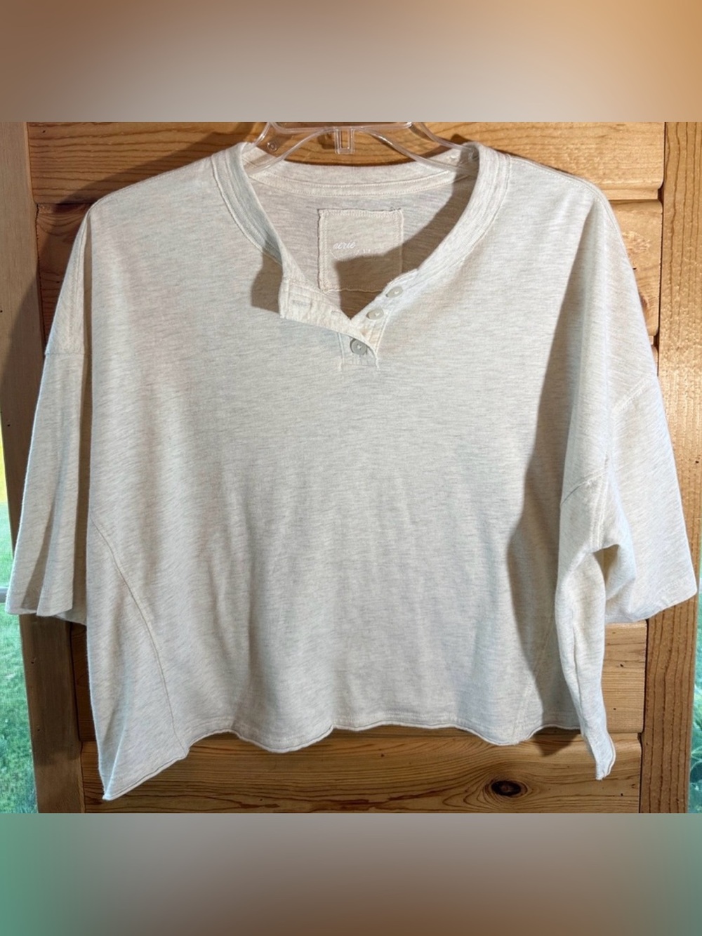 aerie Light Cream Cropped Henley Top